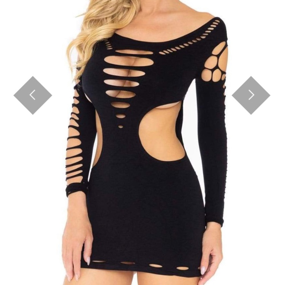 Bodycon stretch shredded mini dress black sexy OS